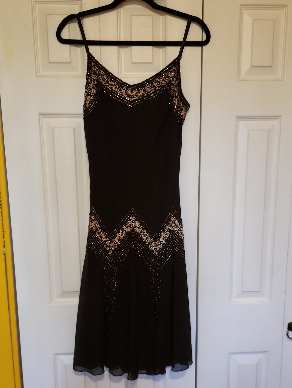 Spaghetti Strap Brown 2000s Beaded Dress